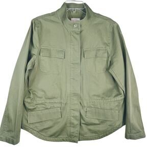 LOFT Utility Field Jacket Drawstring Waist Pockets Olive Green Cotton XL